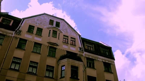 Time lapse with running clouds. RIga street Stock Footage 66112671