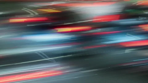 Time-lapse rush drive city night, bright light trails vehicles, speedy traffic Stock Footage 284572606