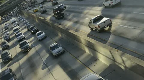 Time Lapse of Rush Hour Traffic in Downtown Los Angeles During Sunset Stock Footage 21964196