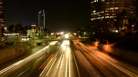 Time Lapse of Rush Hour Traffic in Downtown Los Angeles at Night Stock Footage 21970651