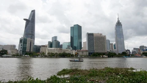 Time Lapse of the Saigon River &amp; Downtown Ho Chi Minh City Vietnam Video stock 87275081