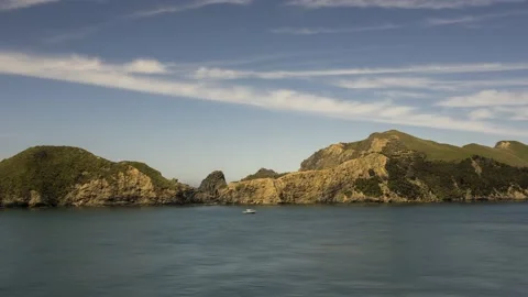 Time-lapse of sailing into Tory Channel from Cook Straight, New Zealand. Stock Footage 133630574