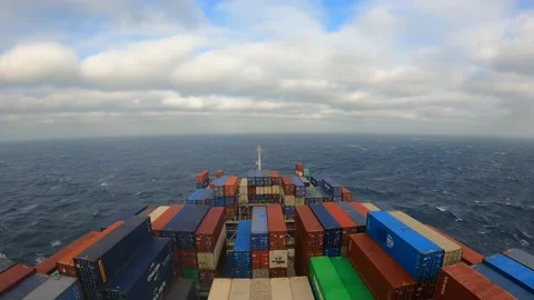 Time lapse of sailing of ultra large containers vessel through the bad weather Stock Footage 243683901