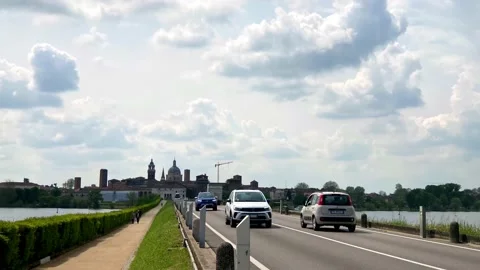 Time lapse of Saint George bridge between two lakes in Mantova, Italy Stock Footage 239086132