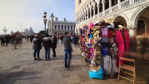 Time-lapse in Saint Mark square with shop of venetian carnival mask in Venice Stock Footage 72709451