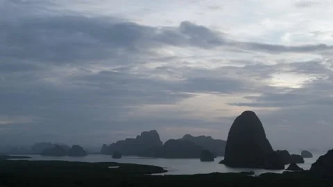 Time lapse of Samet Nangshe and fertile mangrove forest at sunset, Thailand. Stock Footage 205588438