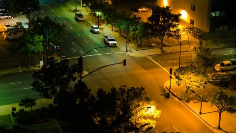 Time lapse of a San Diego Intersection with traffic at Night Stock Footage 85861812