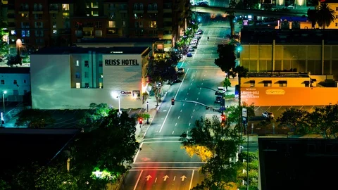 Time lapse of a San Diego Intersection with traffic at Night Stock Footage 85861882