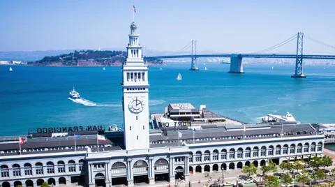Time lapse - San Francisco Ferry Building with ferries Stock Footage 48108752
