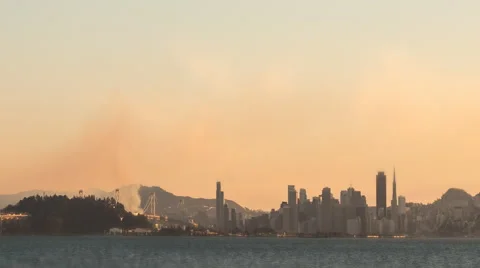 Time lapse of San Francisco with a fire burning close to downtown, vintage look Stock Footage 46680935