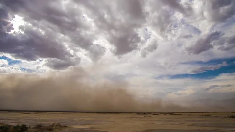 Time Lapse of sand storm with lot of dirt crawling in the air Stock Footage 236377630