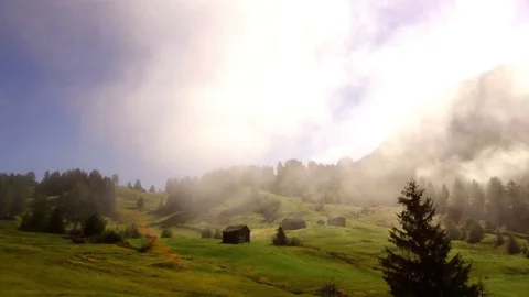 Time lapse Sasso santa croce with fog, Alta Badia Video stock 79646981