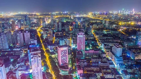 Time lapse: Scape aerial view of the Nanjing skyline from day to night rush hour Видео 75647554