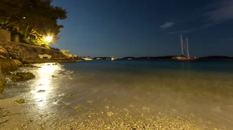 Time lapse scene at a beach in Hvar city by night Stock Footage 51067972