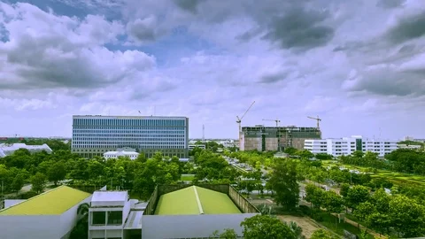 Time lapse scenic panoramic view of administrative court and construction concre Stock Footage 76691135