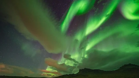 Time Lapse of Scenic view of Aurora Borealis in North Iceland. 4K UHD Stock Footage 96438944