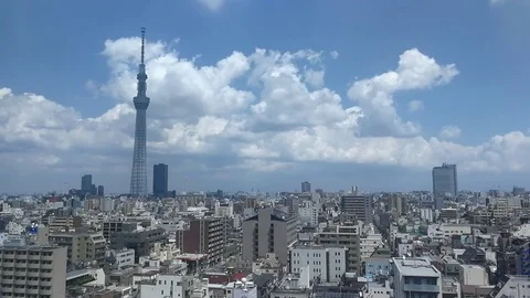 Time-lapse scenic view of Tokyo cityscape  with the Japan Skytree tower Stock Footage 75181032