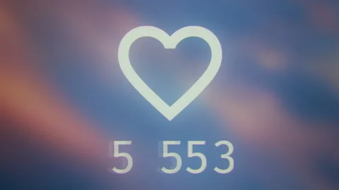 Time-lapse screen pixels social media likes counter changing over blurred feed Stock Footage 328537713