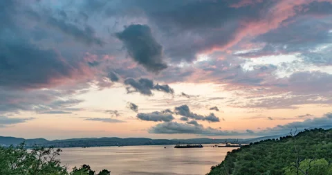 Time lapse of the sea bay at sunset time, beautiful seascape, sunset Stock Footage 113661007