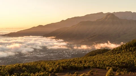 Time Lapse, sea of clouds at sunset in La Palma 4K Stock Footage 113876694