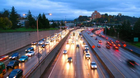 Time Lapse Seattle Highway Traffic 1 HD Stock Footage