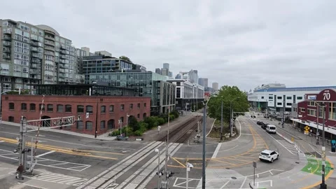 Time lapse of Seattle waterfront traffic and train tracks Stock Footage 339116220
