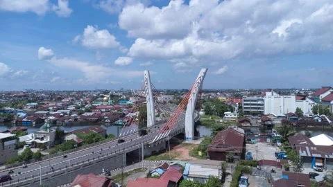 Time lapse of the Sei Alalak bridge located in Banjarmasin with heavy traffic Stock Footage 274180064