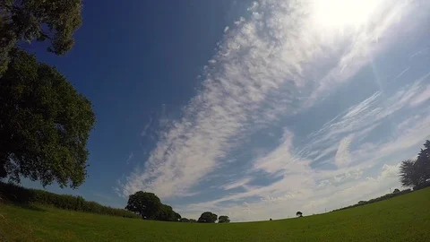 Time-lapse sequence of clouds over a green pasture in Summer Stock Footage 82800836