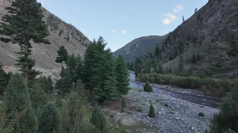 Time-Lapse A Serene River with a Mountain Backdrop and Clear Blue Sky, Showc Stock Footage 288468151