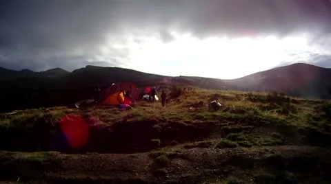 Time lapse of setting up a camp with tents Stock Footage 57637416