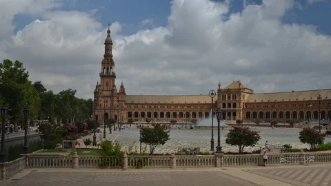 Time lapse at Seville's Spain Square, Plaza de Espana, Spain Stock Footage 92296326