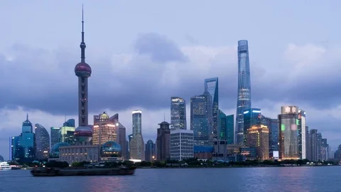 Time Lapse of Shanghai from day to night Stock Footage