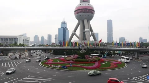 Time lapse of Shanghai Skyline and Oriental Pearl Tower at dusk Stock Footage 50054087
