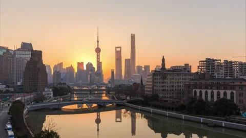 Time lapse of Shanghai skyline and cityscape at sunrise Stock Footage 91951069