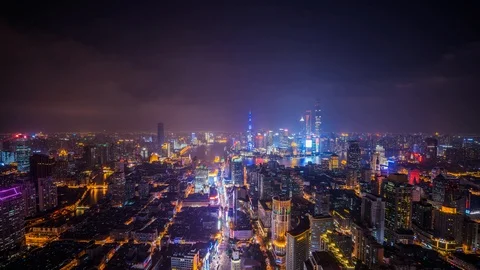 Time Lapse Shanghai Skyline At Night. Stock Footage 100366358
