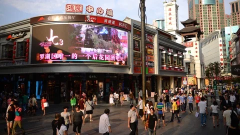 Time Lapse Shenzhen China Crowd of Shoppers People Walk Crowded Shopping Street Video stock 106070908