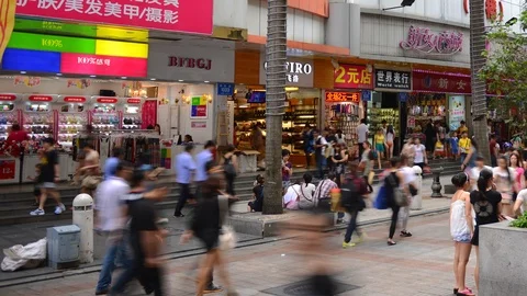 Time Lapse of Shenzhen Crowd of Pedestrian People Walk on Famous Shopping Street Stock Footage 106070833