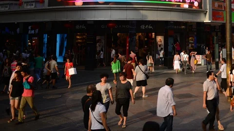 Time Lapse Shenzhen Crowd of Shoppers People Walk on Crowded Shopping Street 스톡 동영상 99889090