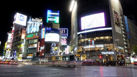 Time Lapse of Shibuya Crossing at night, in Tokyo, Japan. Stock Footage