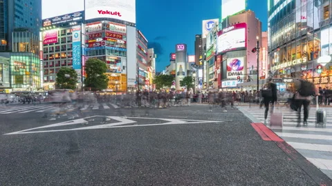 Time lapse at Shibuya intersection, crowded and traffic crossing Stock Footage 287072499
