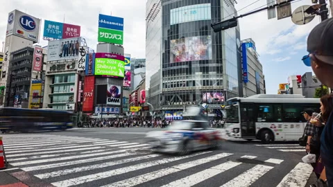 Time lapse at Shibuya intersection, crowded and traffic Stock Footage 292464021
