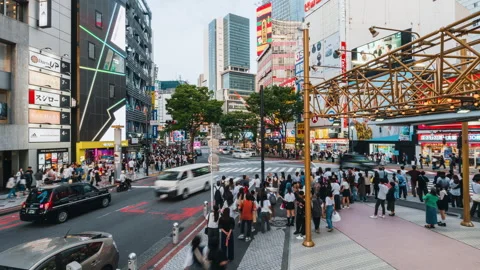 Time-lapse at Shibuya intersection, Tokyo. Shows crowded streets Stock Footage 279986226