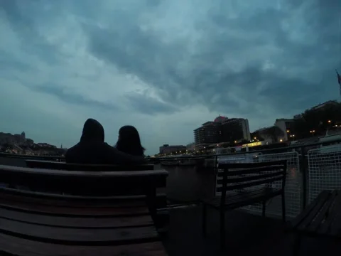 Time-lapse ship city tour sunset till the evening at Danube, Budapest Hungary Stock Footage 233340751