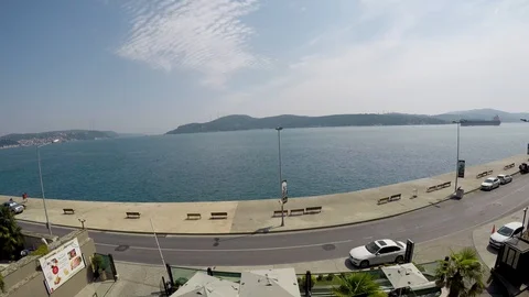 Time Lapse of the ship passing on bosphorus Stock Footage 98614928
