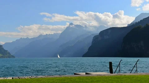 Time Lapse. Ship sails on the lake in Switzerland. Stock Footage 54447037