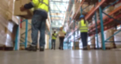 Time lapse, shipping and blur with people in warehouse for package distribution Stock Footage 335935526