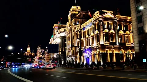 A time-lapse shooting of building lights in THE BUND SHANGHAI Video stock 143408315