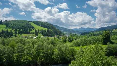 Time lapse shooting at the Carpathian Mountains.Clouds move above the mountain Stock Footage 197331573
