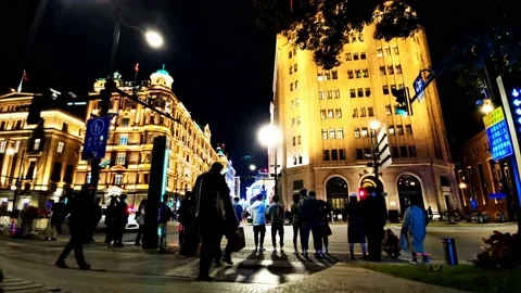 A time-lapse shooting of crowd on crossroads in Shanghai Video stock 143407849