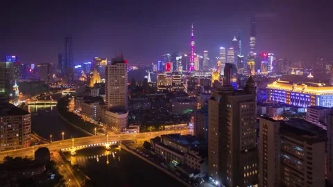 Time-lapse shooting of sunset in Suzhou Creek and Lujiazui Stock Footage 234495439